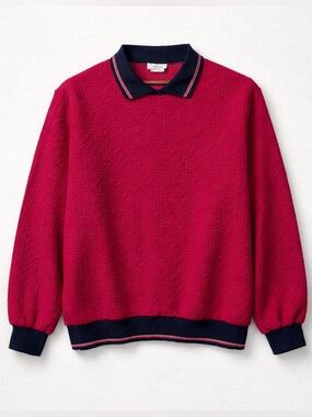 Vintage Raised Geometric Pattern Collared Lightweight Sweater Preppy Collegiate